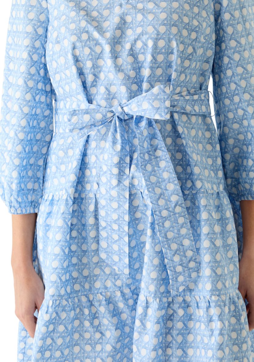 women cotton dobby 3/4 sleeve peasant dress Juniper Cotton Dobby White Solid Laced Tiered Short Dress With Lining