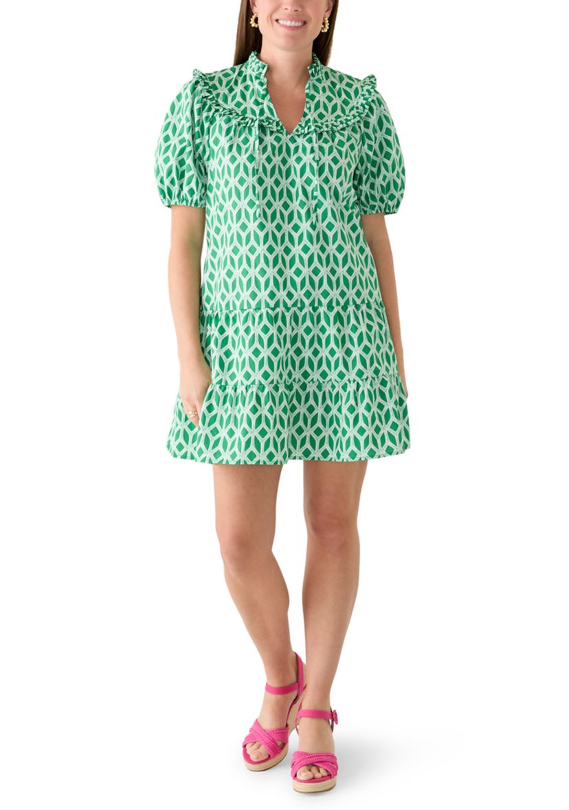 crown and ivy green and white dress & Ivy™ Petite Short Puff Sleeve Ruffle Yoke CORDIALLY INVITED DROP 1