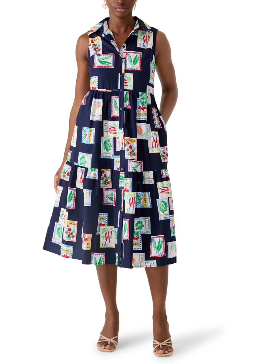 petite sleeveless shirt dress Karen Millen Petite Cotton Broderie Scalloped Hem Sleeveless Shirt Dress in Blue