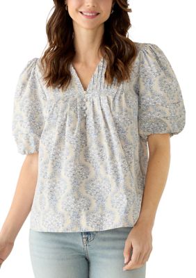 Crown & Ivy Women's Pintuck Yoke Woven Top
