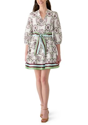 Crown & Ivy Women's 3/4 Puff Sleeve Belted Mini Dress