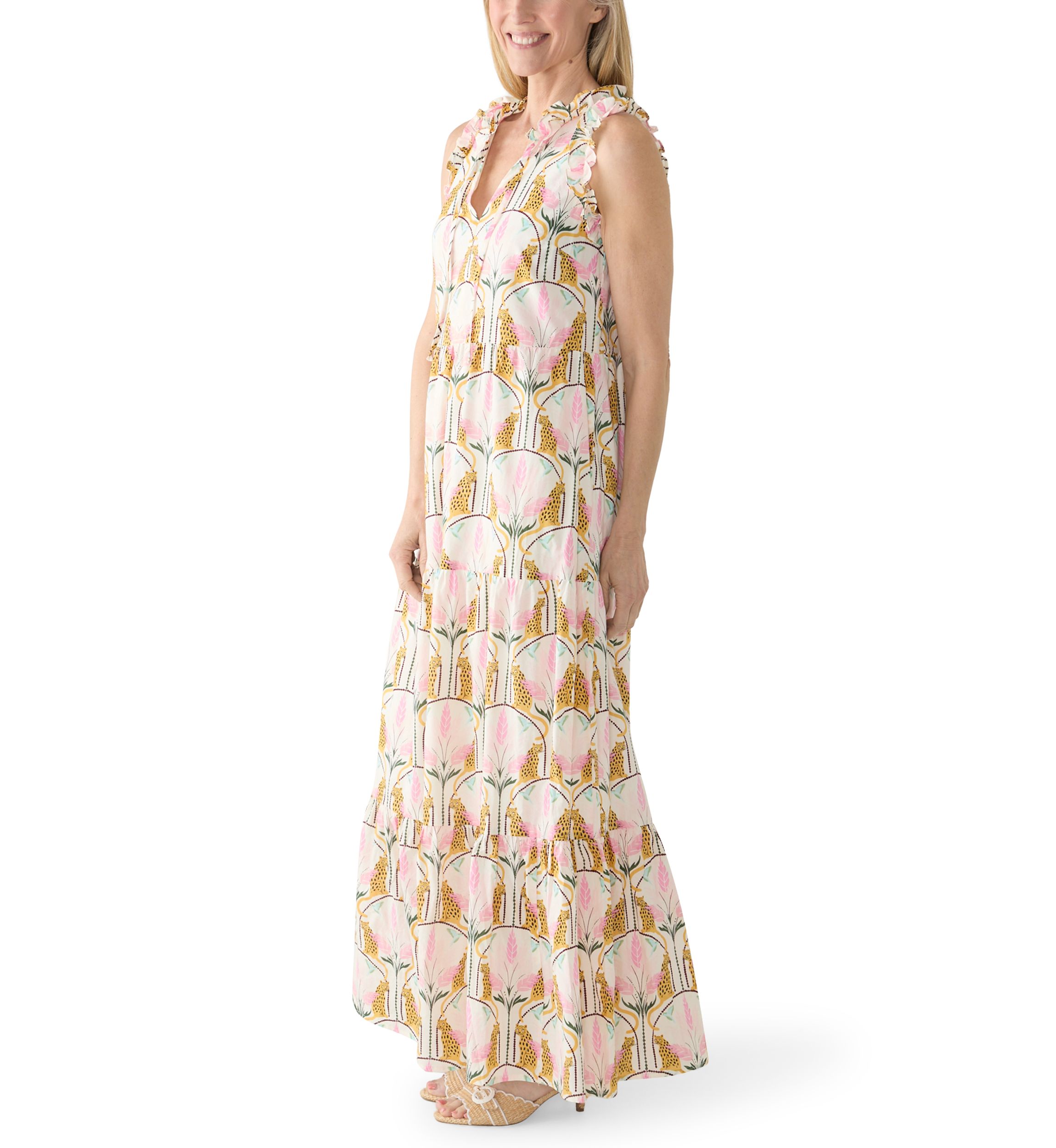 vega sleeveless tiered maxi dress Azure Print Vega Maxi Dress | Sleeveless Maxi Dress
