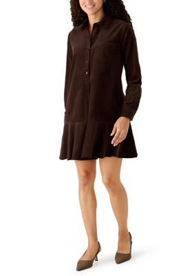 Crown & Ivy Women's Petite Long Sleeve Tiered Shirtdress