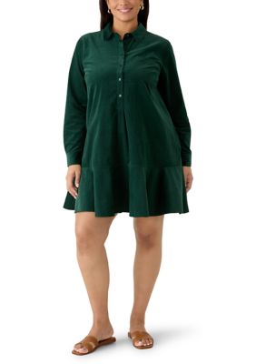 Crown & Ivy Women's Plus Size Long Sleeve Tiered Shirt Mini Dress
