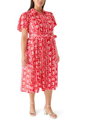 Crown & Ivy Women's Plus Size Print Midi Shirtdress, Red, 2X