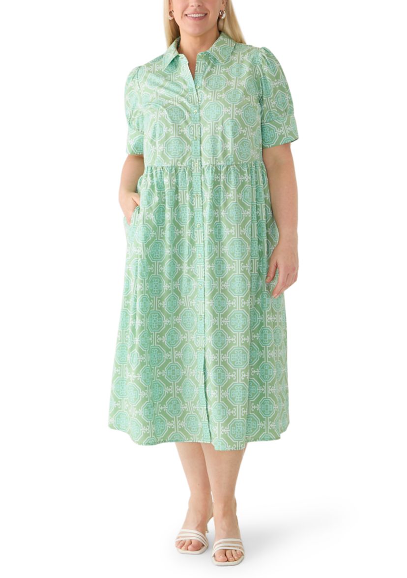 belk crown and ivy green dress & Ivy™ Plus Size Puff Sleeve Button Front Maxi mid length dresses
