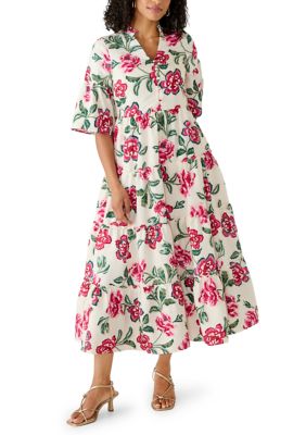Crown & Ivy Women's Elbow Sleeve Multi-Tiered Midi Dress