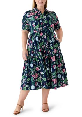 Crown & Ivy Women's Plus Size Short Sleeve Tiered Dress