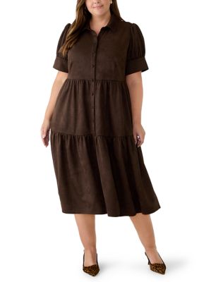 Crown & Ivy Women's Plus Size Short Sleeve Tiered Suede Dress, 4XL