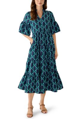 Crown & Ivy Women's Elbow Sleeve Multi-Tiered Midi Dress