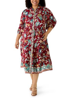 Crown & Ivy Women's Plus Size Long Sleeve Print Maxi Dress