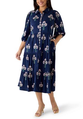 Crown & Ivy Women's Plus Size Puff Sleeve Floral Boyfriend Maxi Dress