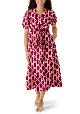Crown & Ivy Women's Petite Short Sleeve Tie Waist Midi Dress