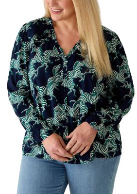 Crown & Ivy Women's Plus Size 3/4 Sleeve Ruffle Detail Top
