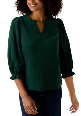 Crown & Ivy Women's Puff Sleeve Split Neck Top