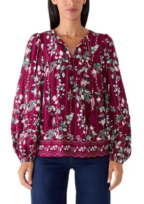 Crown & Ivy Women's Print Tie Peasant Top
