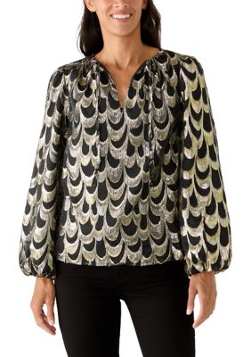 Crown & Ivy Women's Metallic Jacquard Woven Top
