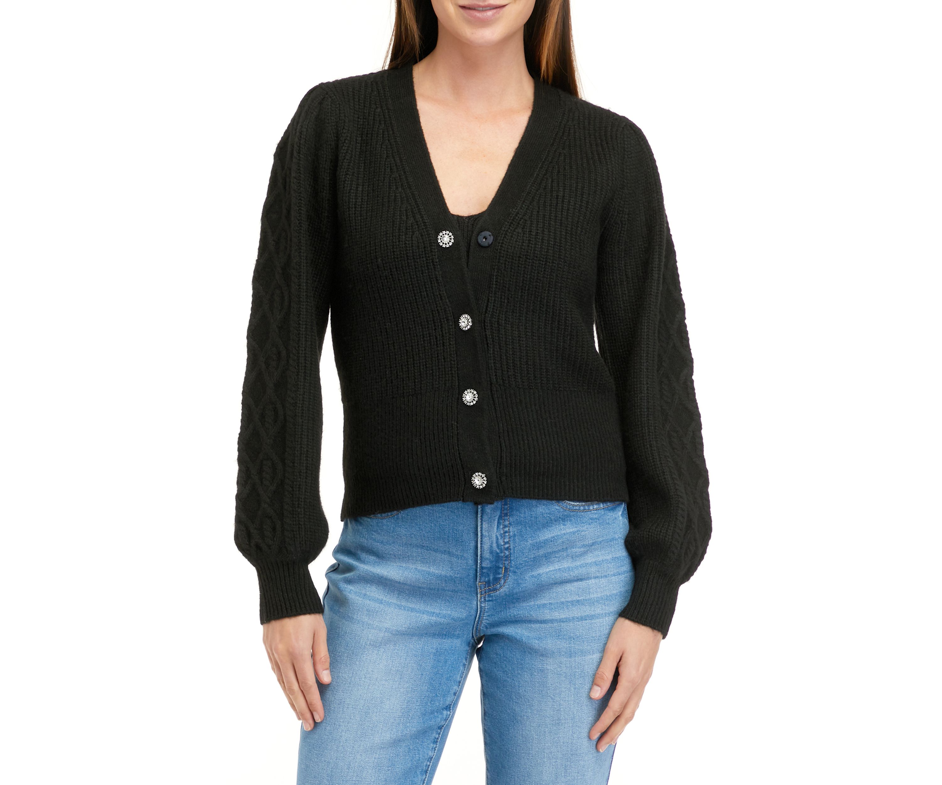 Womens Jeweled Button Cardigan