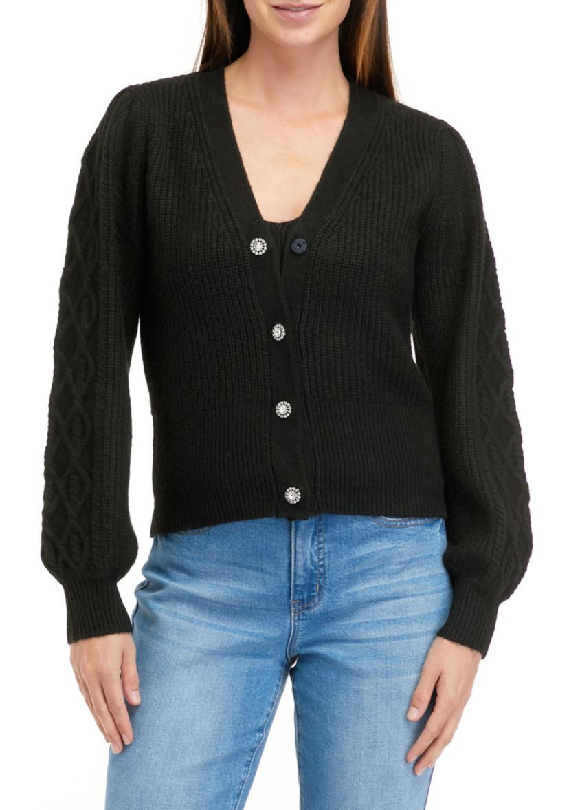 Womens Jeweled Button Cardigan