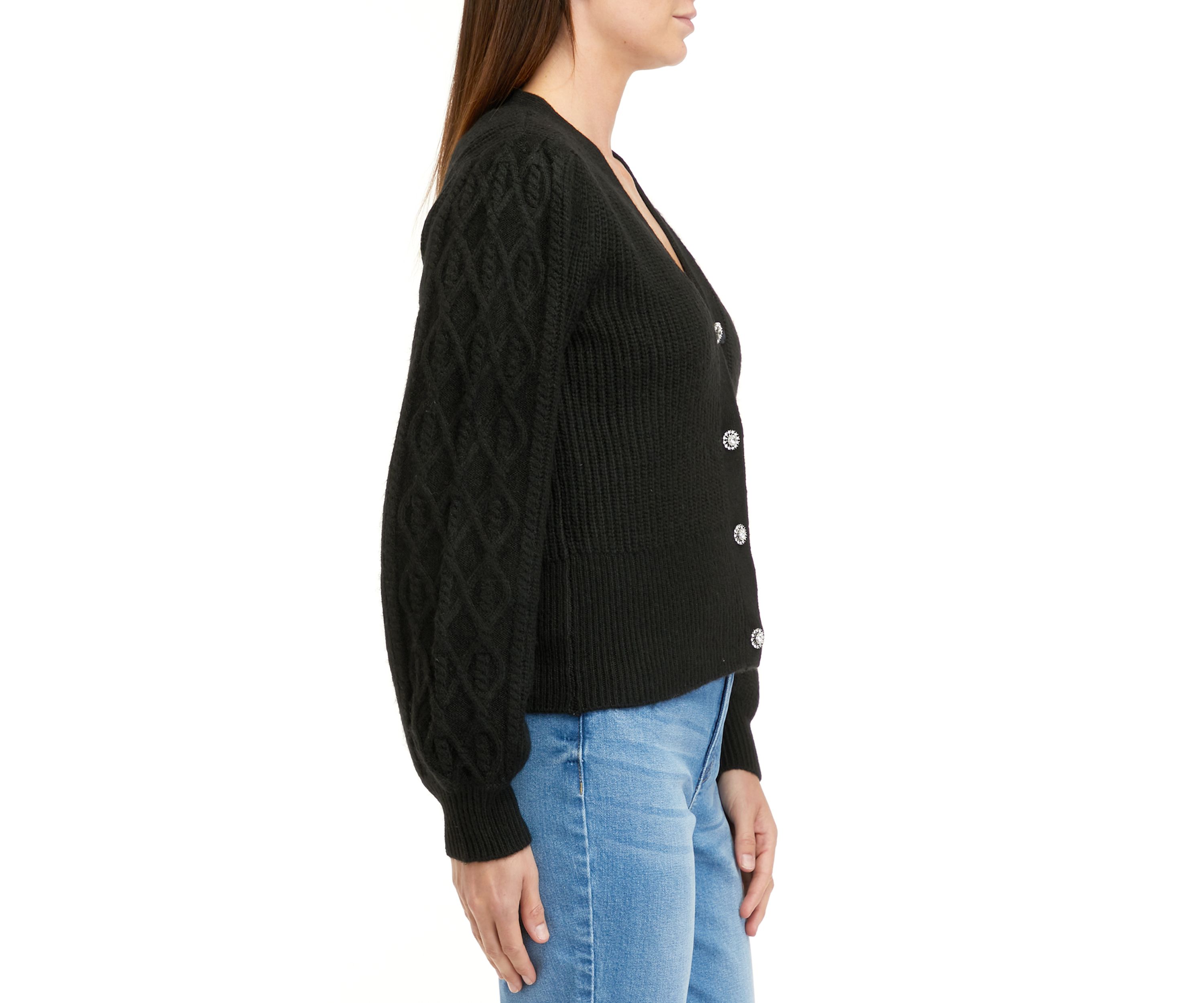 Womens Jeweled Button Cardigan