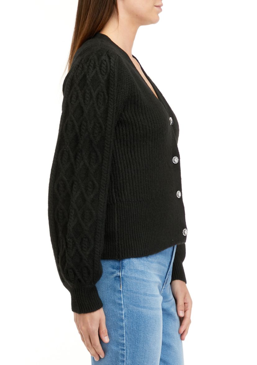 Womens Jeweled Button Cardigan