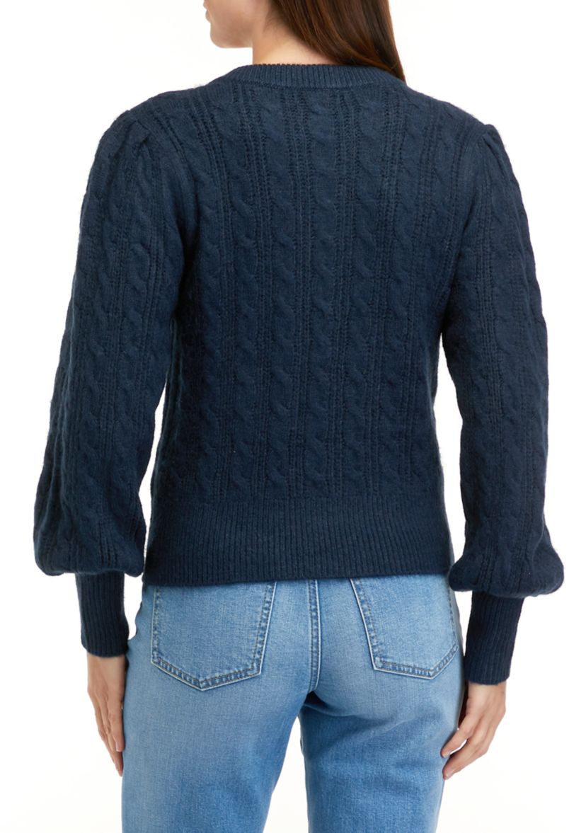 Womens Jeweled Button Henley Sweater