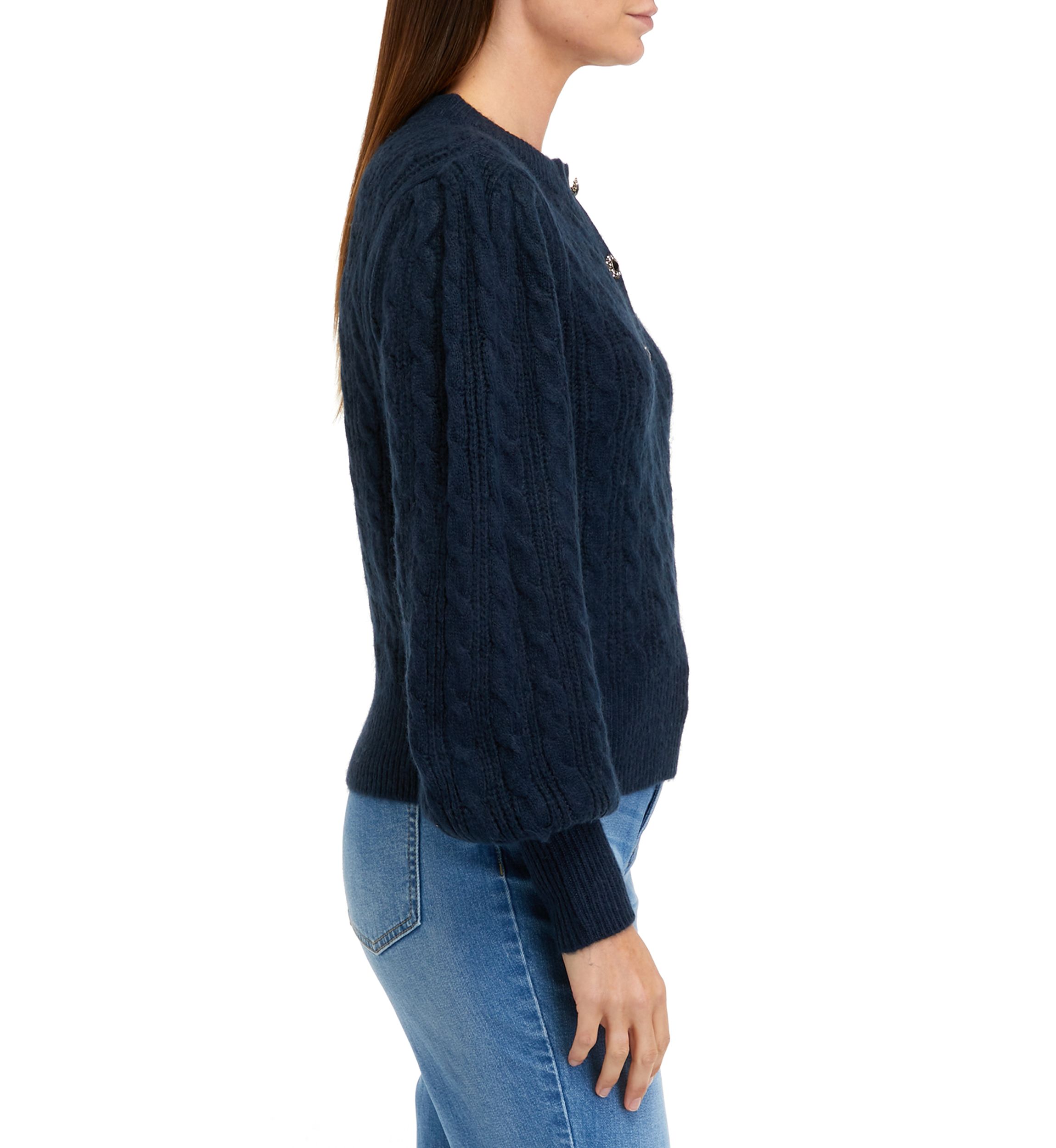 Womens Jeweled Button Henley Sweater