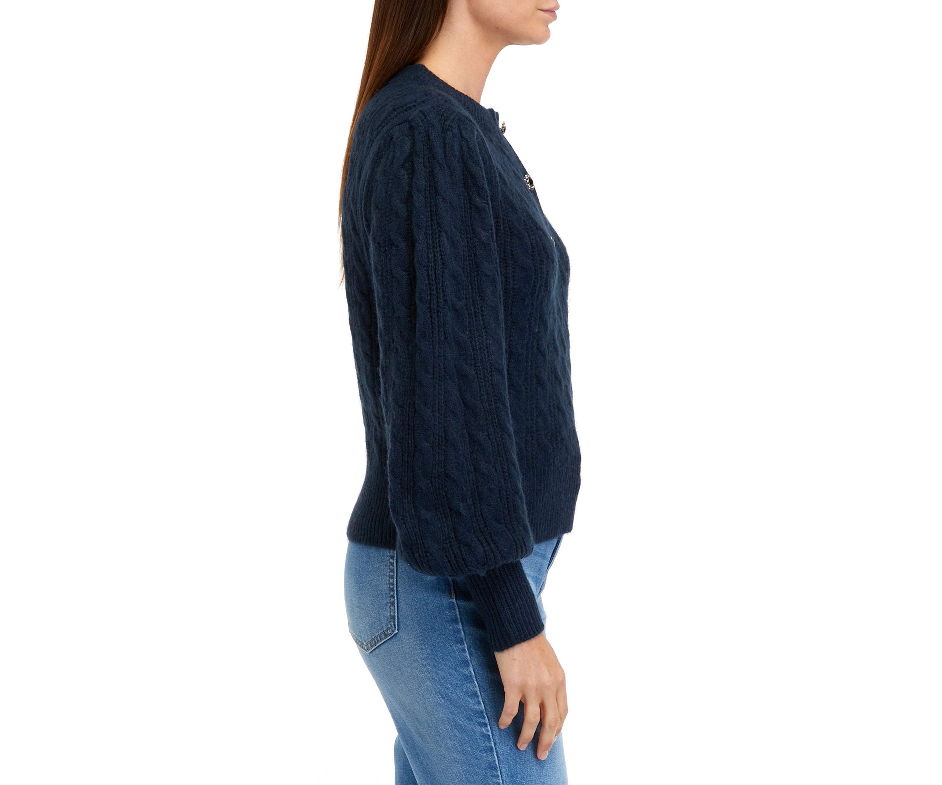 Womens Jeweled Button Henley Sweater