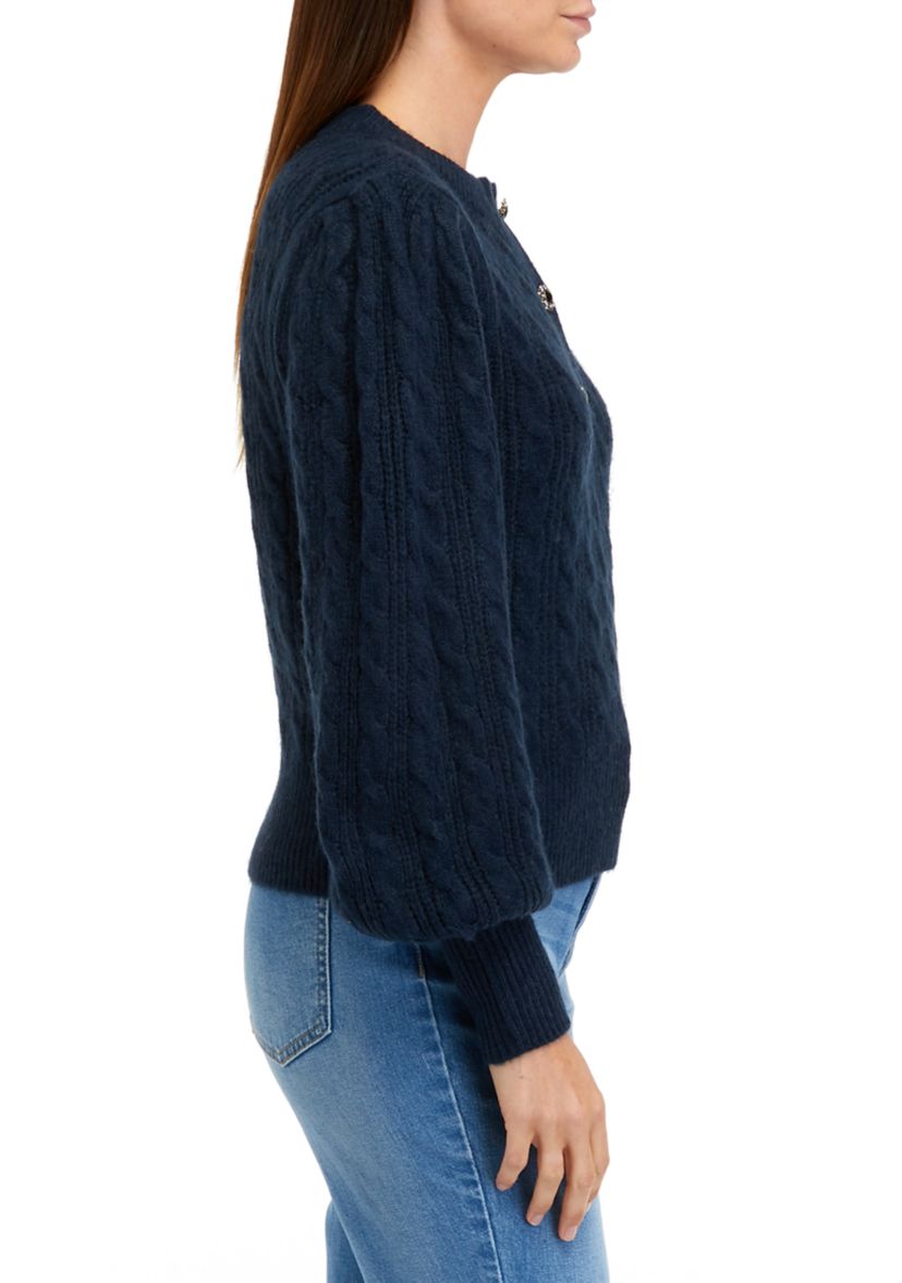 Womens Jeweled Button Henley Sweater