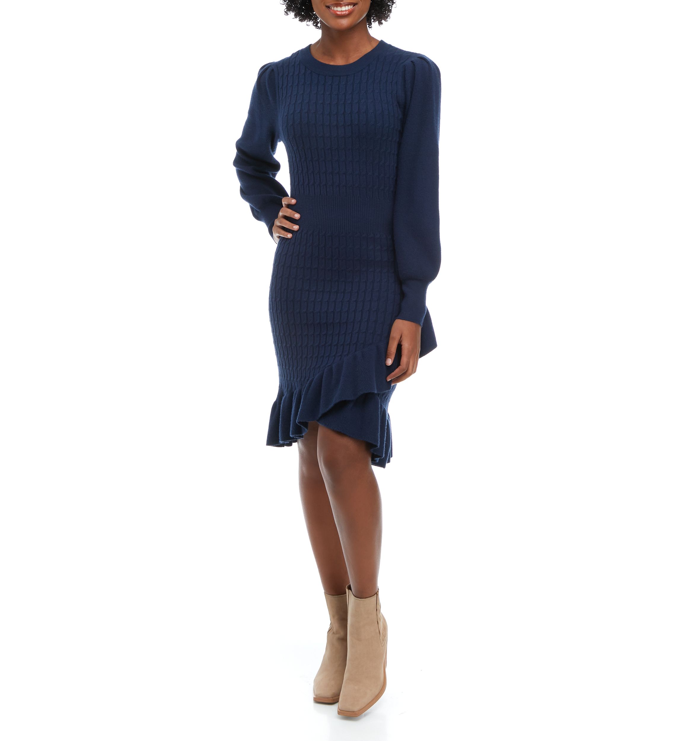 Womens Long Sleeve Wrap Front Sweater Dress