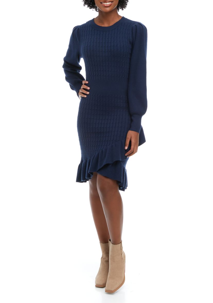 Womens Long Sleeve Wrap Front Sweater Dress