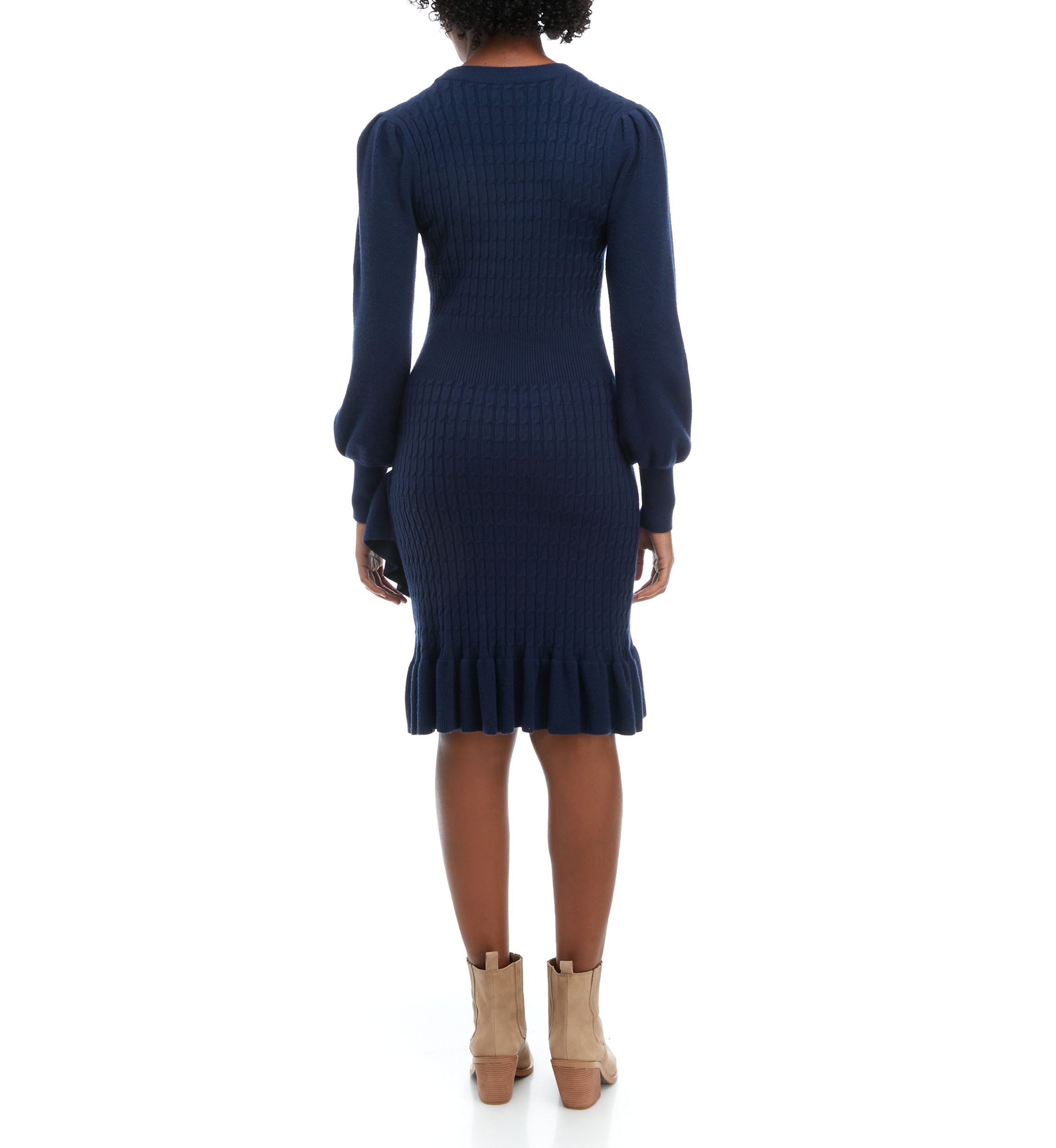 Womens Long Sleeve Wrap Front Sweater Dress