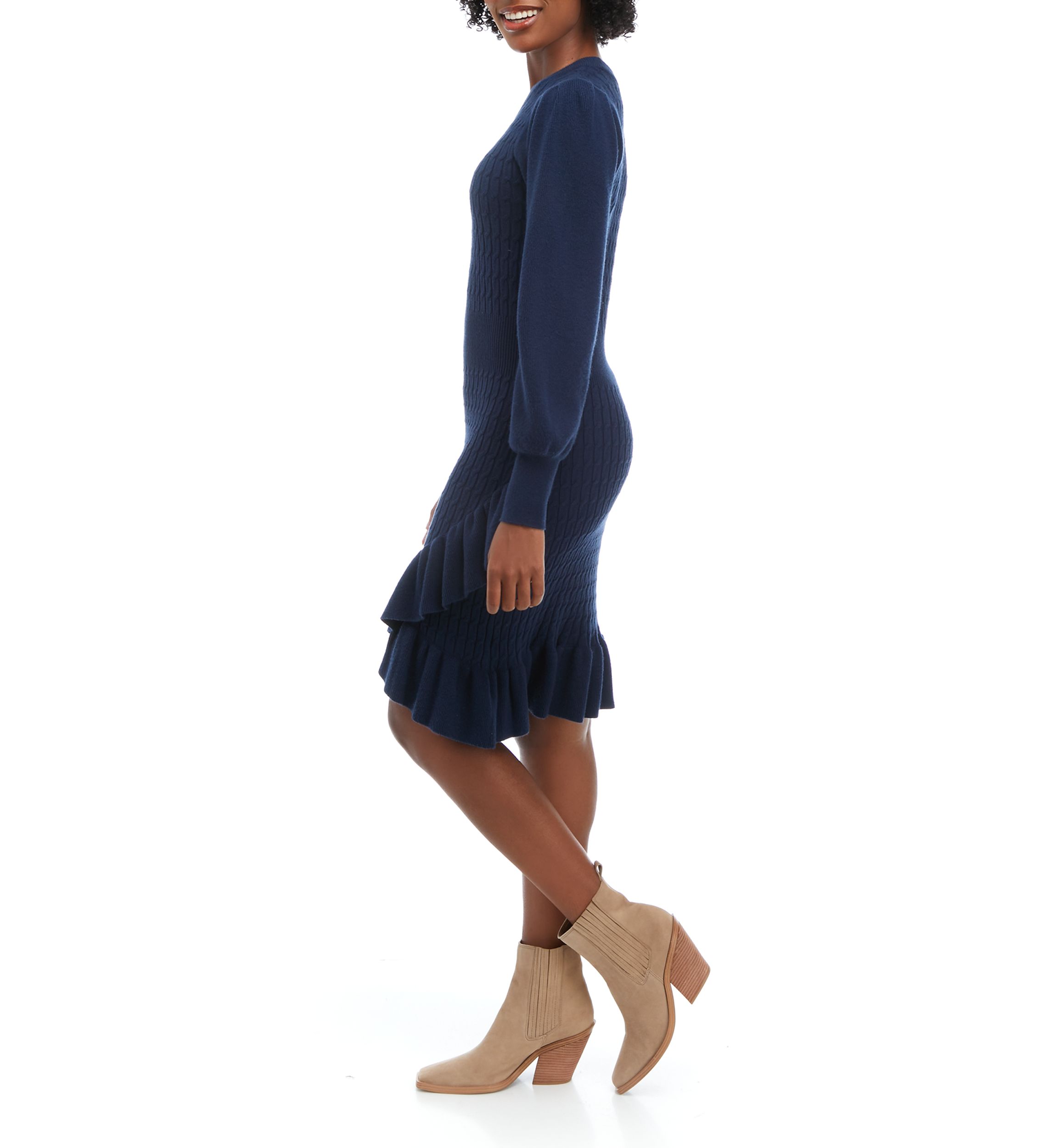 Womens Long Sleeve Wrap Front Sweater Dress