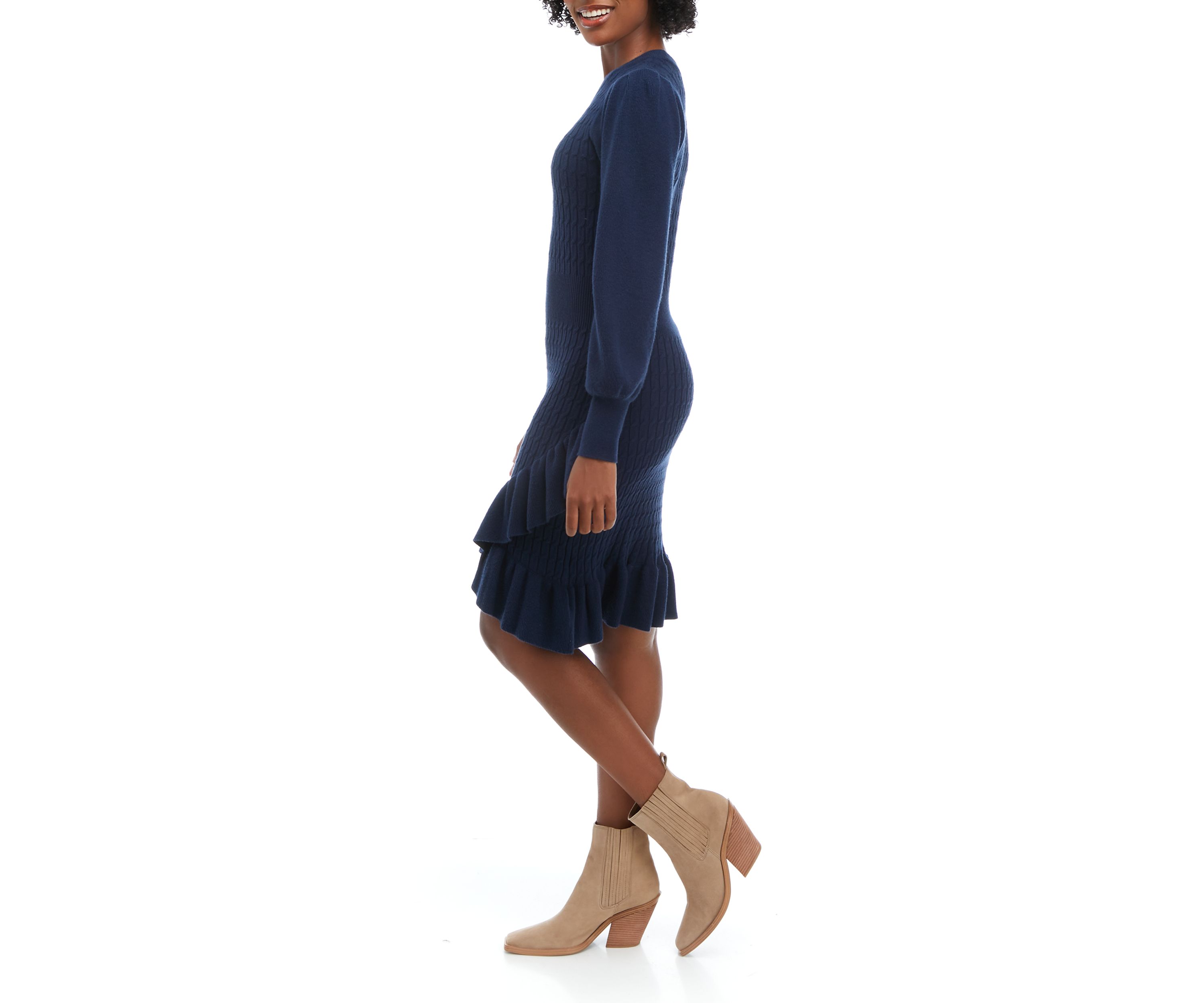 Womens Long Sleeve Wrap Front Sweater Dress