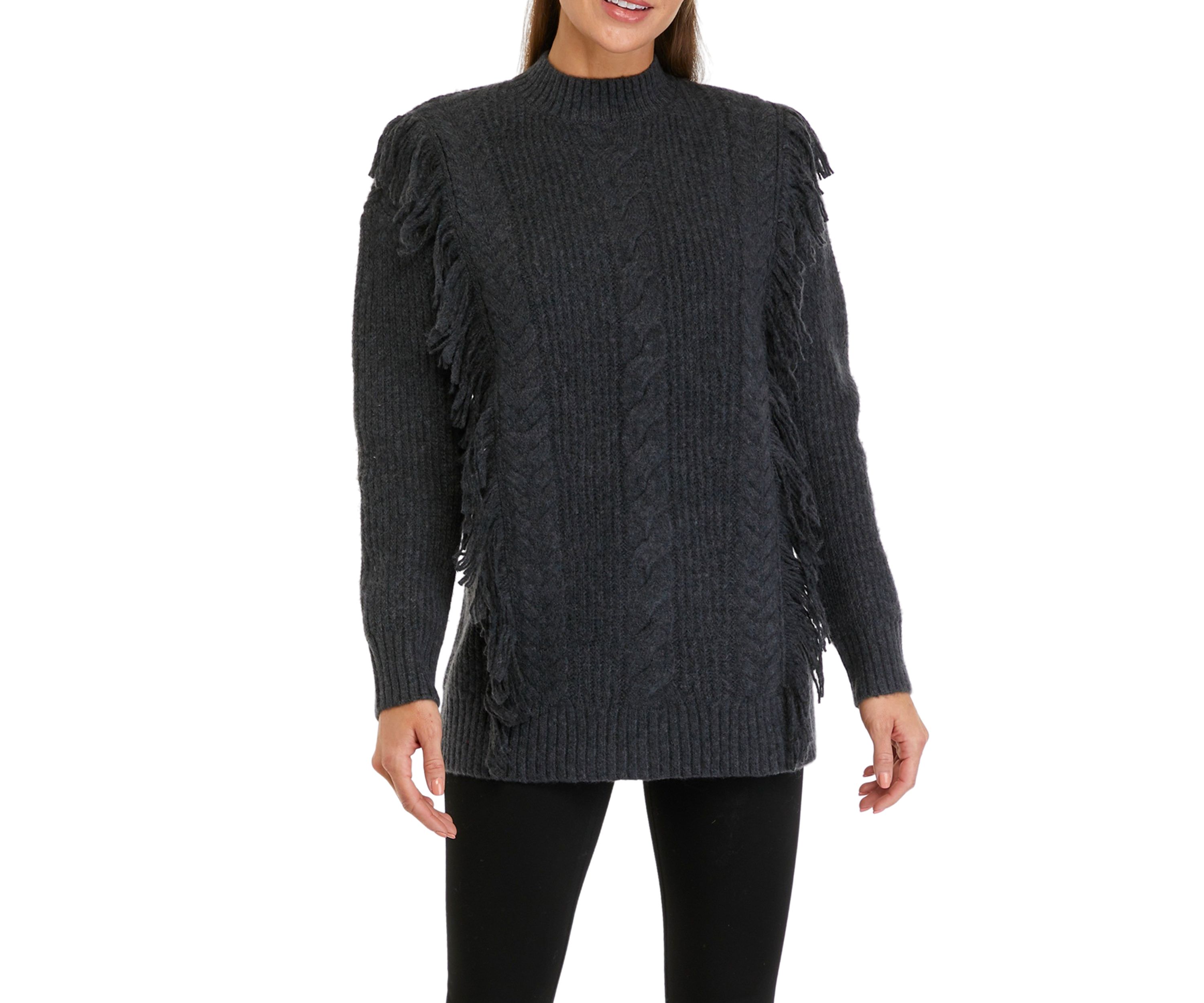 Womens Long Sleeve Fringe Tunic Sweater