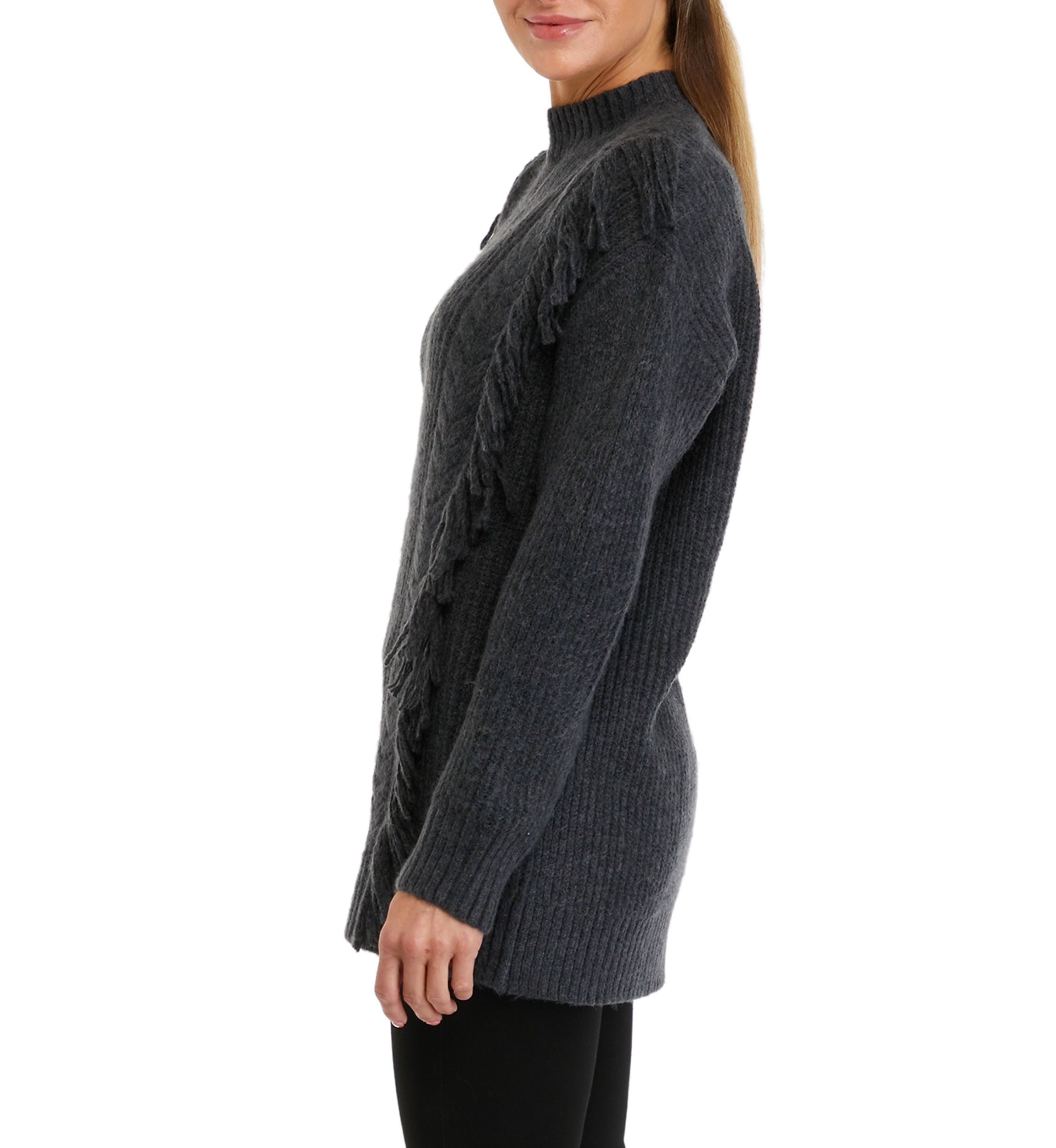 Womens Long Sleeve Fringe Tunic Sweater