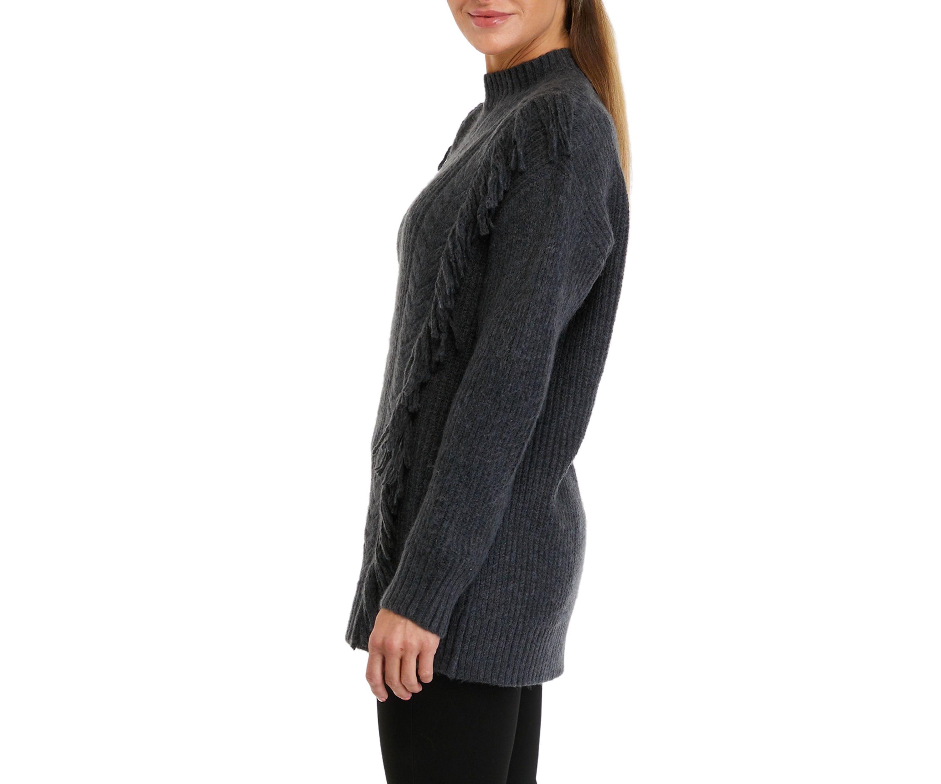 Womens Long Sleeve Fringe Tunic Sweater