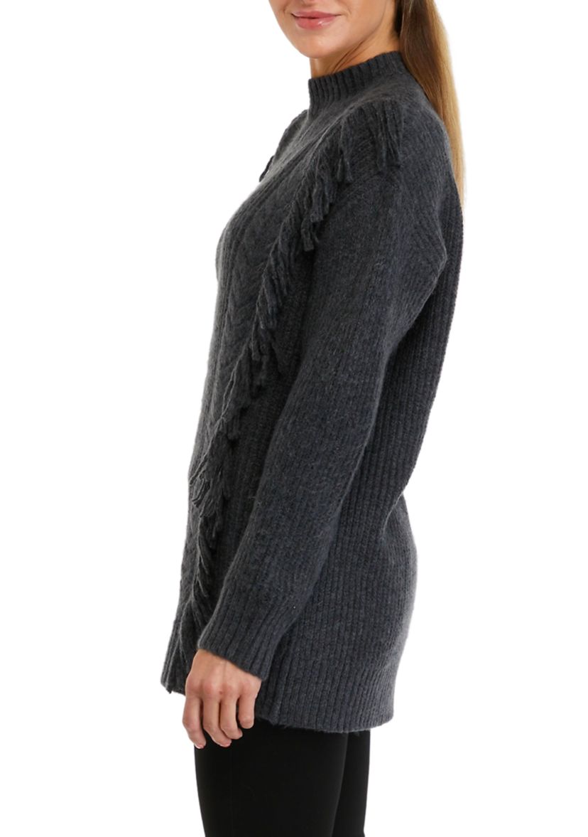 Womens Long Sleeve Fringe Tunic Sweater