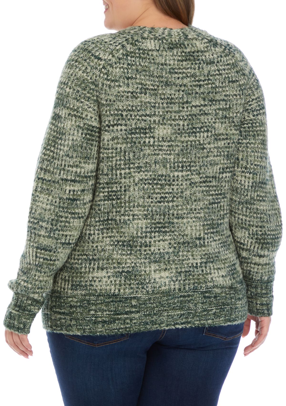 Plus Size Long Sleeve Space Dye V-Neck Cardigan