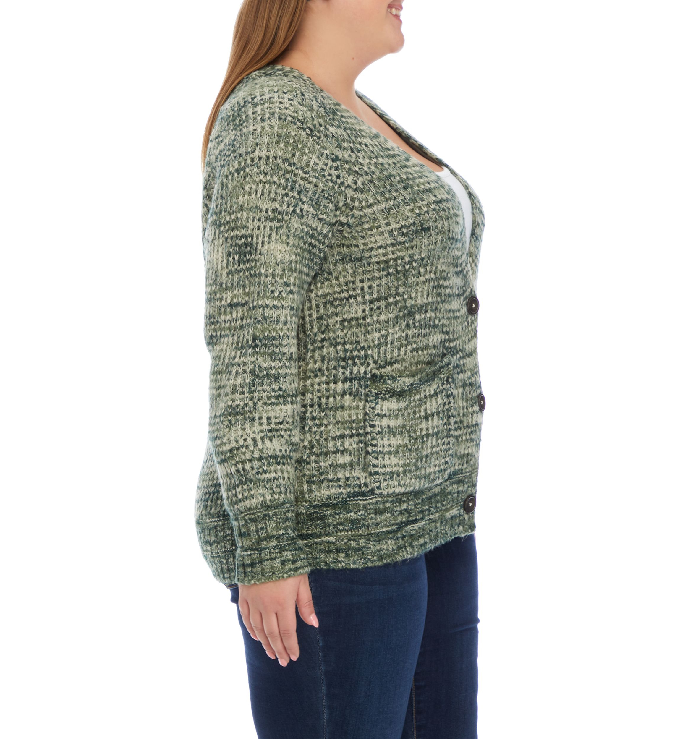 Plus Size Long Sleeve Space Dye V-Neck Cardigan