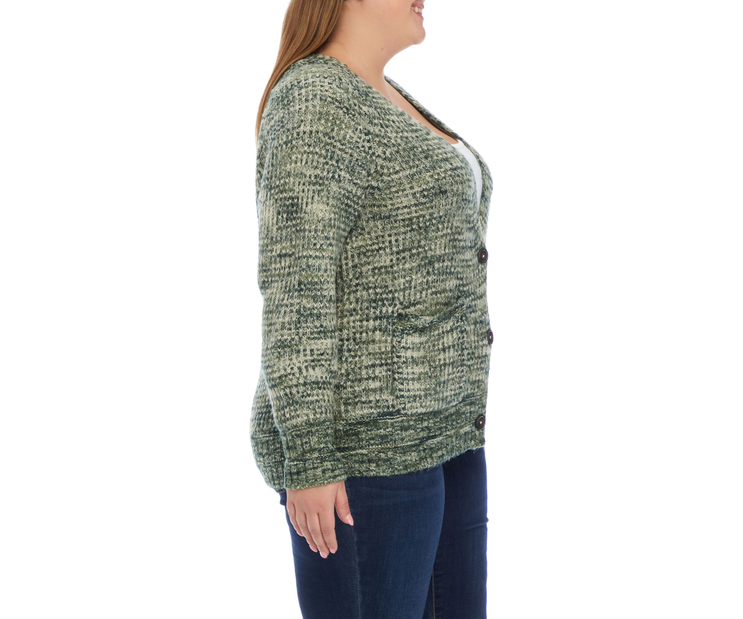 Plus Size Long Sleeve Space Dye V-Neck Cardigan