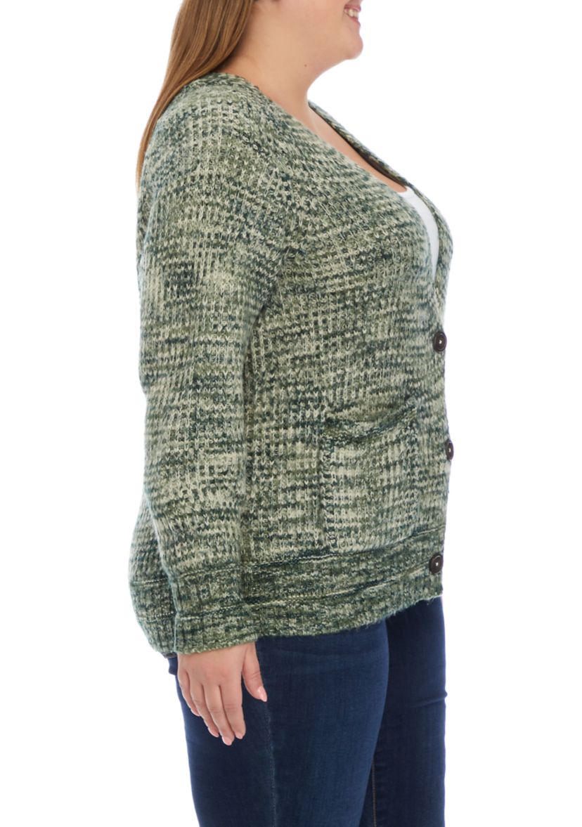 Plus Size Long Sleeve Space Dye V-Neck Cardigan