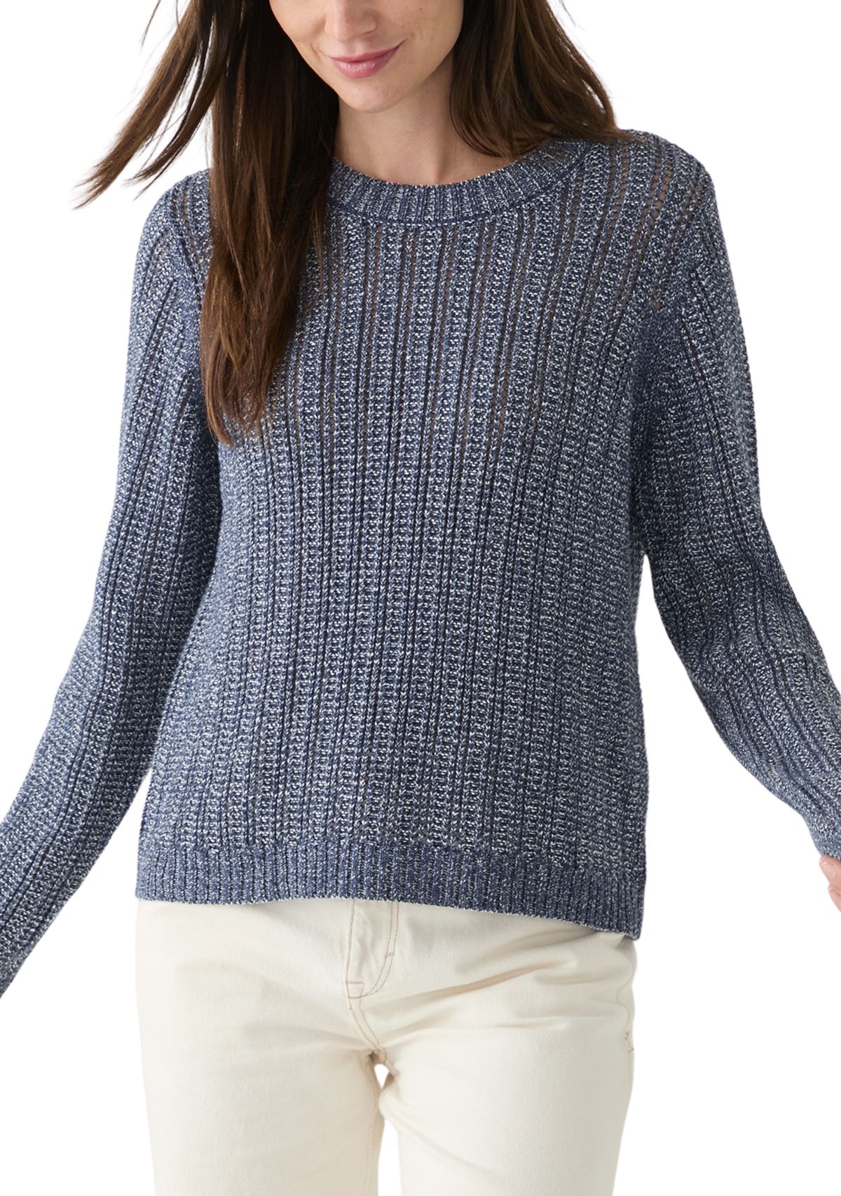 Womens Long Sleeve Open Stitch Crew Neck Sweater