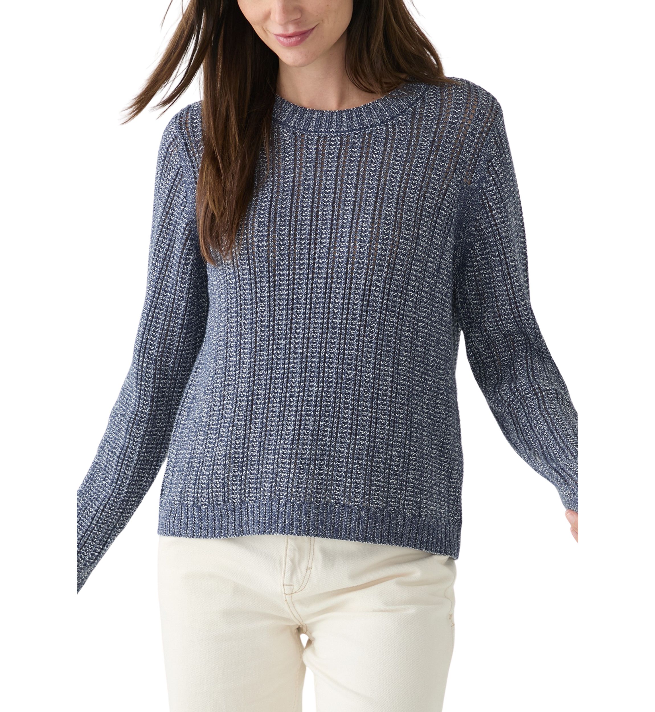 Womens Long Sleeve Open Stitch Crew Neck Sweater