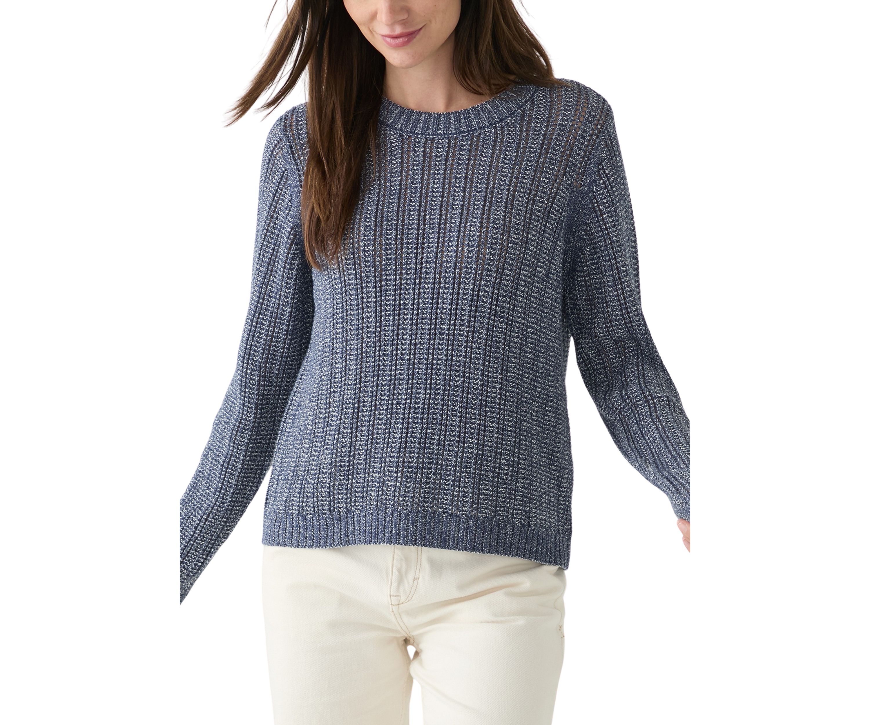 Womens Long Sleeve Open Stitch Crew Neck Sweater