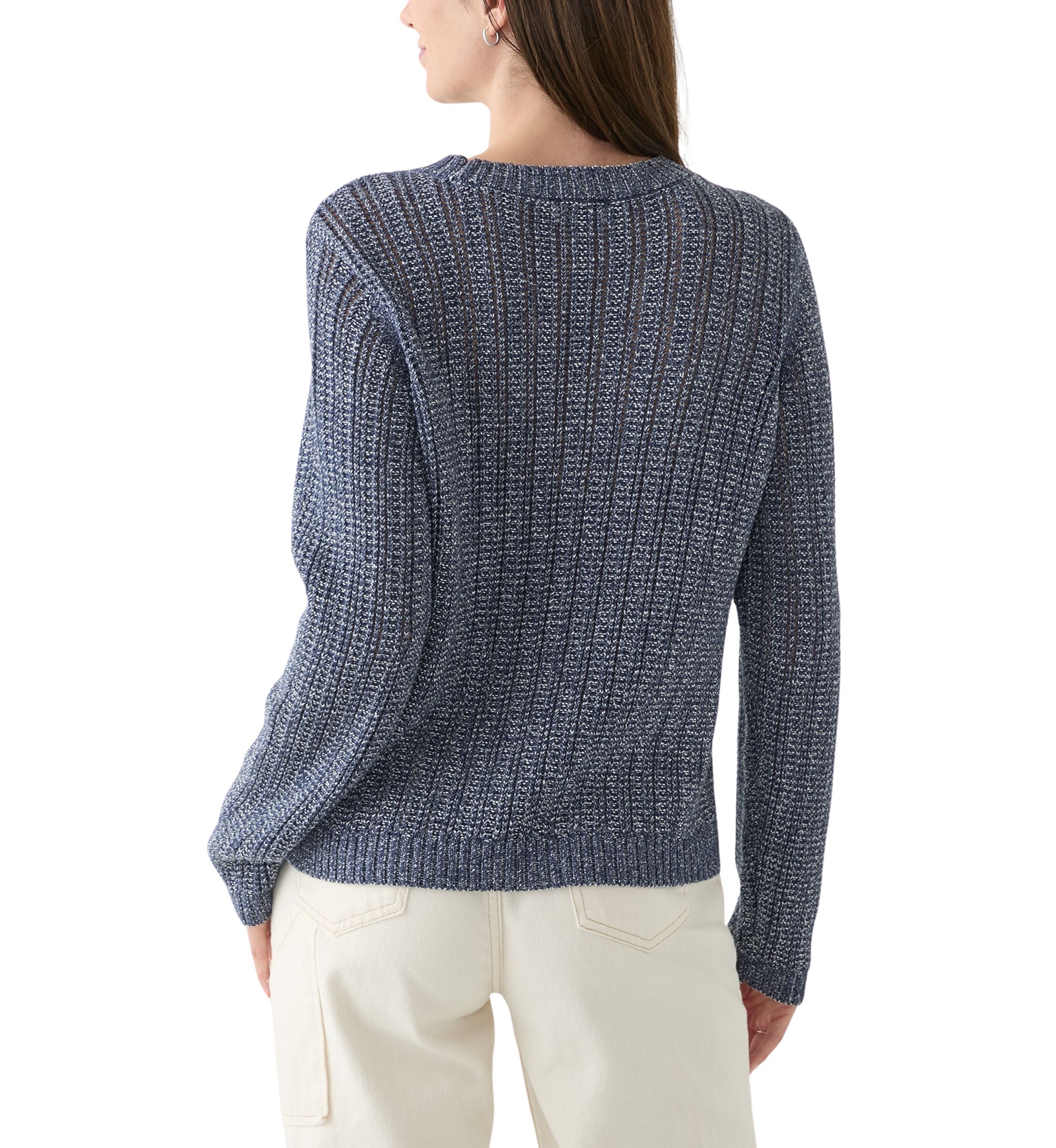 Womens Long Sleeve Open Stitch Crew Neck Sweater