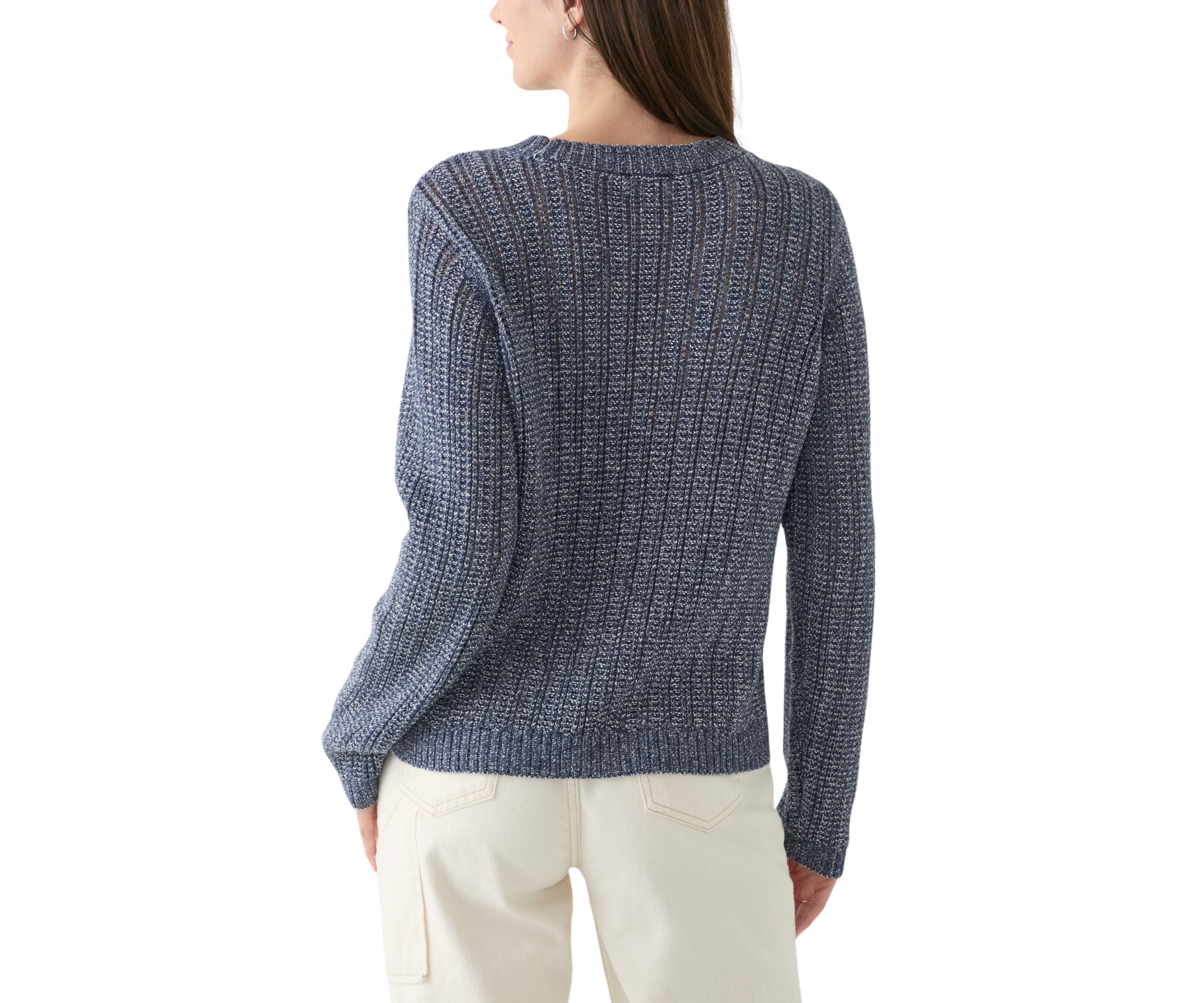 Womens Long Sleeve Open Stitch Crew Neck Sweater