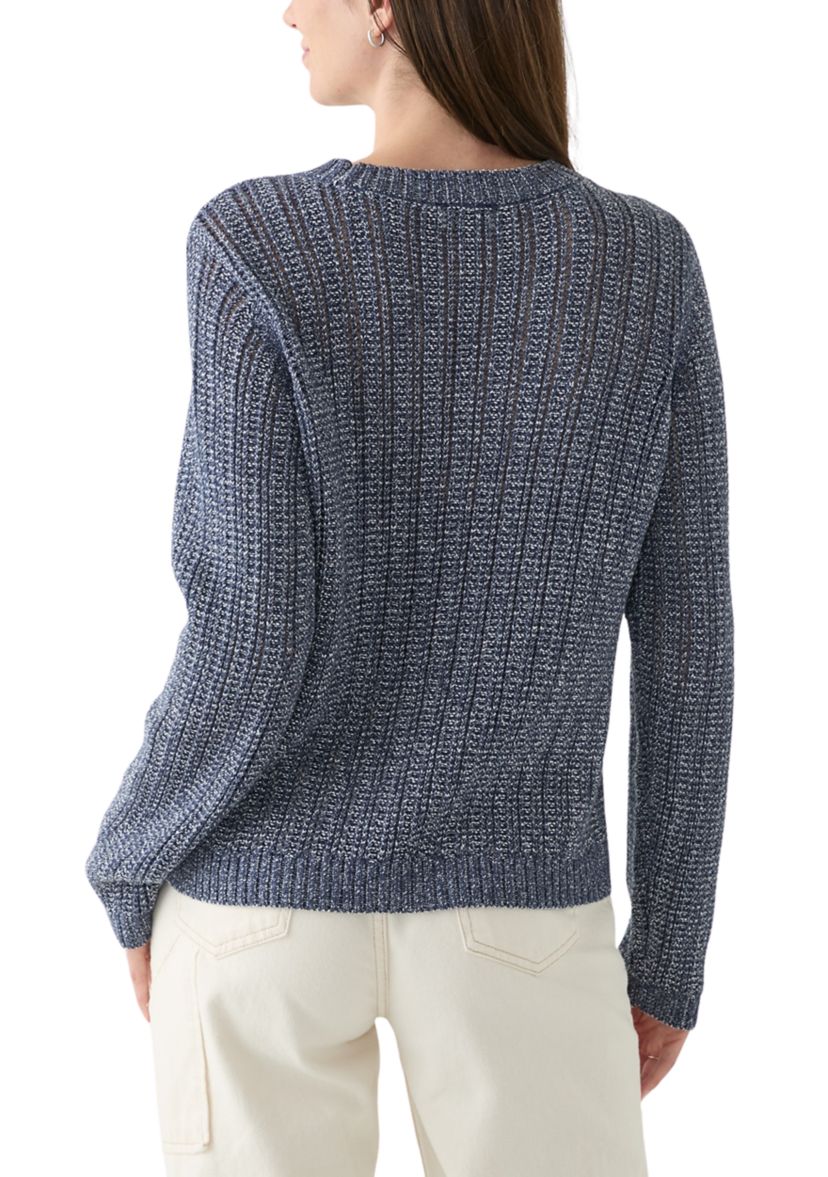 Womens Long Sleeve Open Stitch Crew Neck Sweater