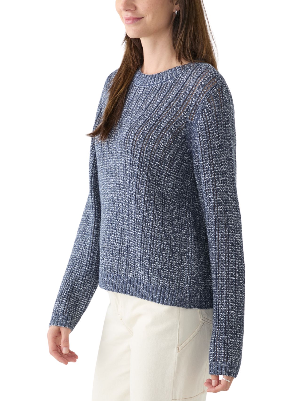 Womens Long Sleeve Open Stitch Crew Neck Sweater