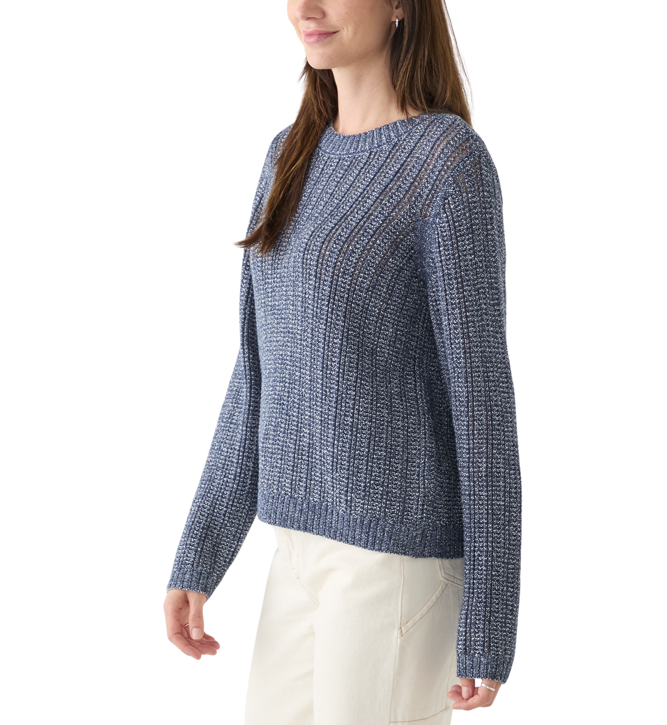 Womens Long Sleeve Open Stitch Crew Neck Sweater